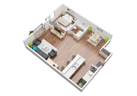 Floor plan for 1 bed, 1 bath, 770 sqft